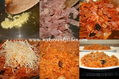 Stir fried Kimchi and Rice (Kimchi Bokkumbap in Korean) cooking