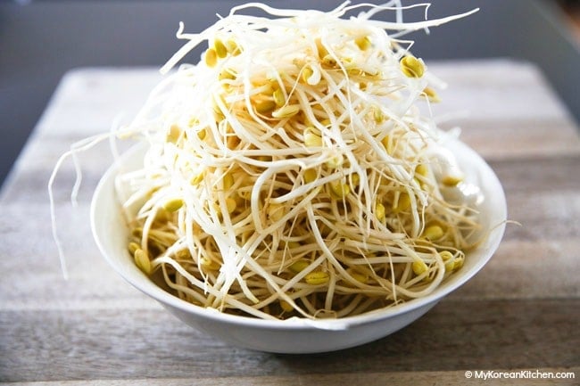 soybean sprouts piled up in a bowl