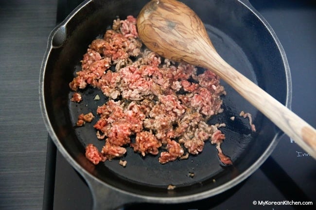 pan frying seasoned ground beef