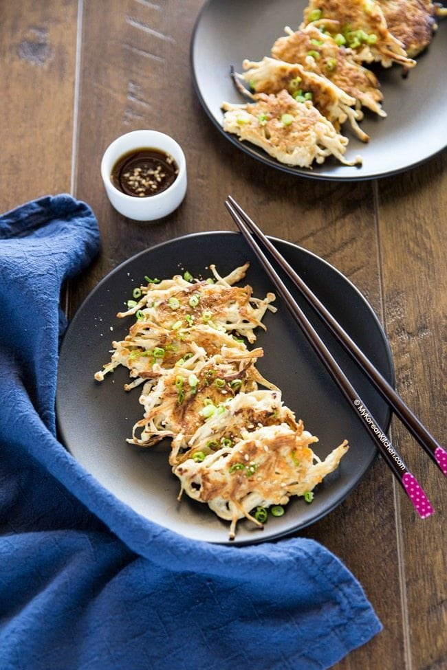 Korean enoki mushroom pancakes - An easy Korean side dish recipe | MyKoreanKitchen.com