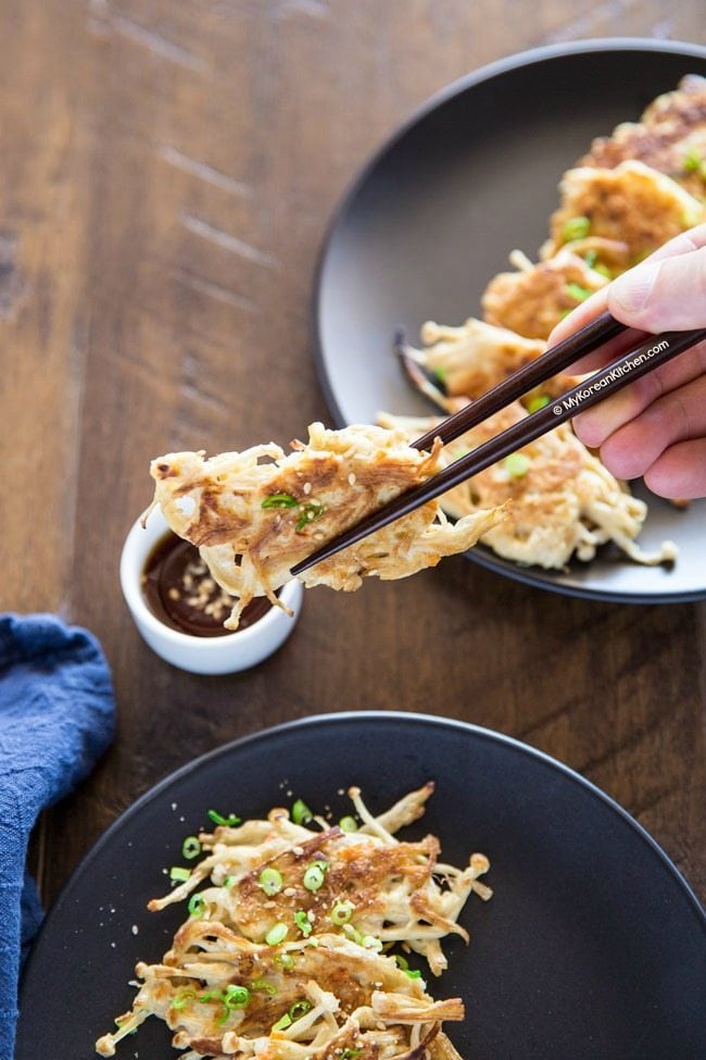 How to Make Korean enoki mushroom pancakes | MyKoreanKitchen.com