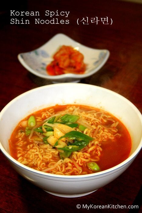 Seven Perfect Korean Rainy Day Foods - Korean Spicy Shin Noodles | MyKoreanKitchen.com 