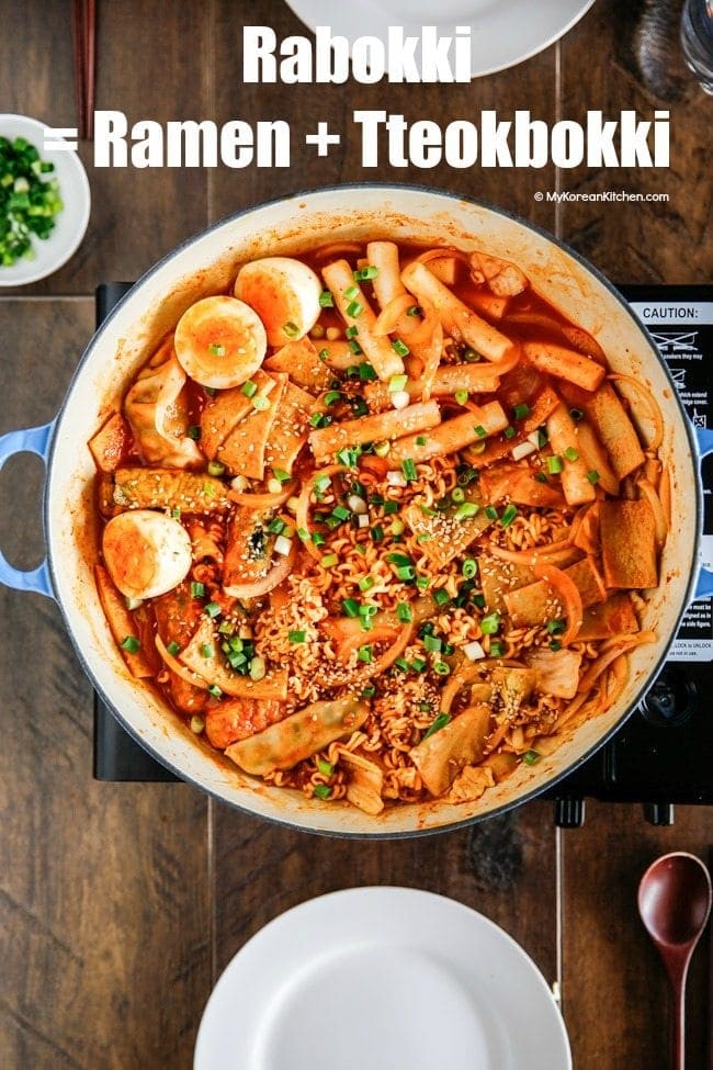 Rabokki - Instant Ramen Noodles + Tteokbokki (Korean spicy rice cakes) | MyKoreanKitchen.com