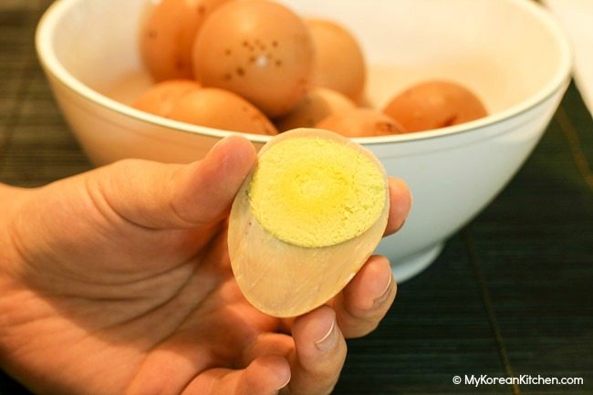 Eggs Baked on Elvan Stone - Cut in Half | MyKoreanKitchen.com