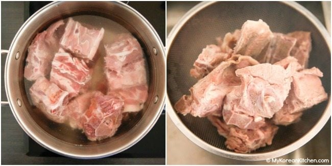 Parboiling pork bones