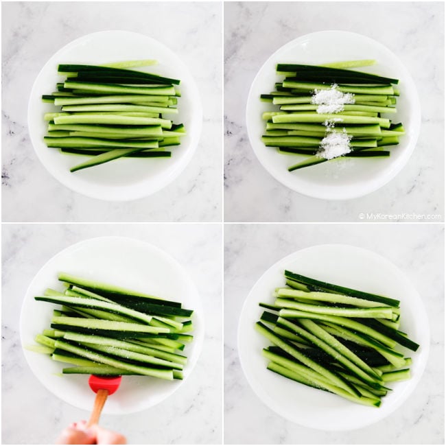 collage photo of pickled cucumber strips