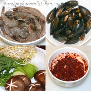 Korean seafood hot pot ingredients