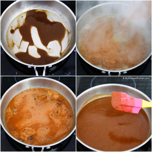Step by step collage picture for making omurice sauce
