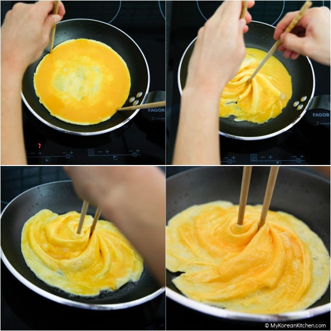 Collage image of making tornado omelette