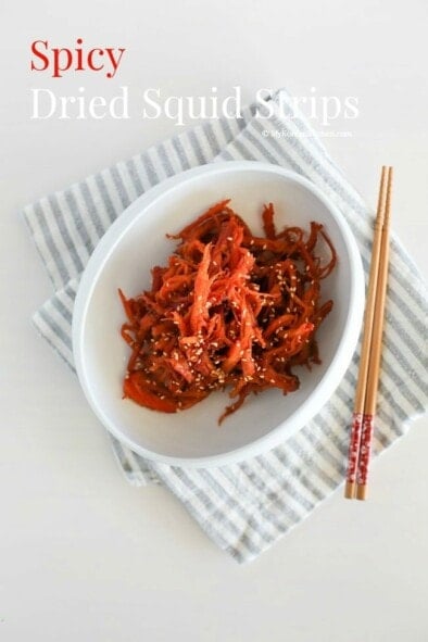 Spicy Dried Squid Strips (Ojingeochae Bokkeum) - My Korean Kitchen
