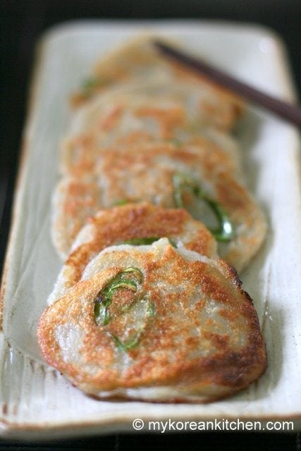 Seven Perfect Korean Rainy Day Foods - Korean Potato Pancakes (Gamja Jeon) | MyKoreanKitchen.com 