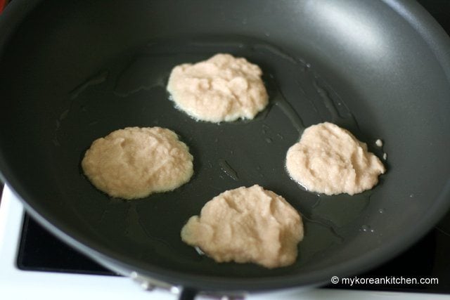 Korean Potato Pancakes (Gamja Jeon) in a pan 1