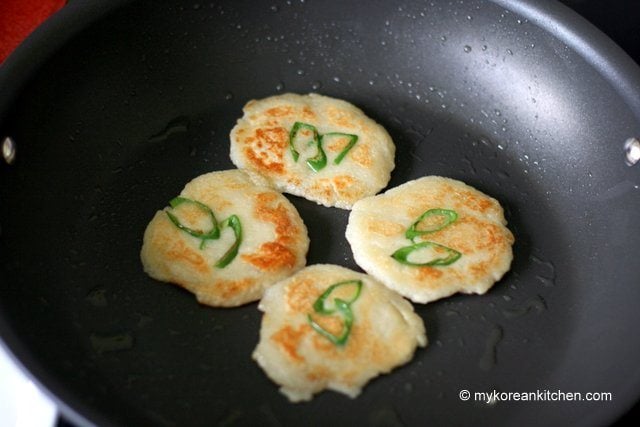 Korean Potato Pancakes (Gamja Jeon) in a pan 4