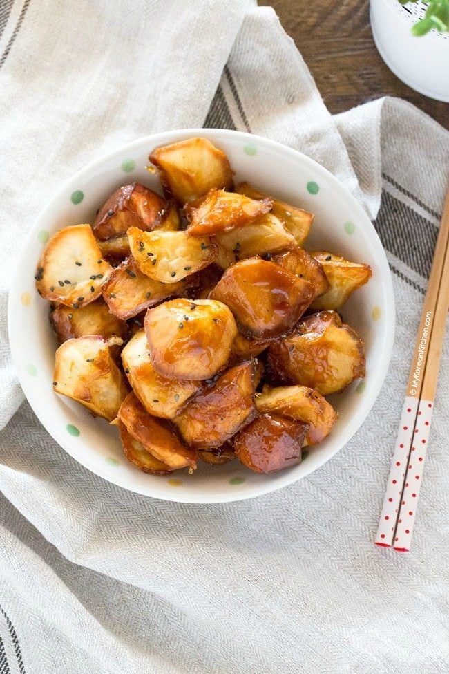 Korean Candied Sweet Potatoes (Goguma Mattang) | MyKoreanKitchen.com