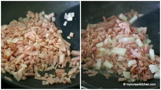 Cooking bacon and onion