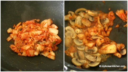 Cooking kimchi and add mushroom