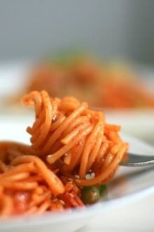Kimchi Spaghetti with Bacon | MyKoreanKitchen.com