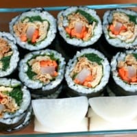 Korean Style Inari Roll (Yubu Kimbap). It's made with seasoned deep fried tofu pouches. Super delicious! | MyKoreanKitchen.com