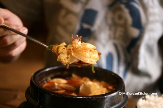 Prawn in the Sundubu Jjigae (Uncurdled Tofu Stew)