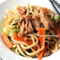Korean Style Stir-fried Udon Noodles and Chicken