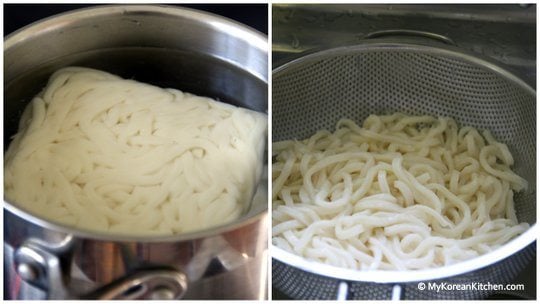 Parboiling udon noodles