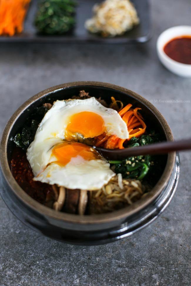Bibimbap (Korean Mixed Rice with Meat and Assorted Vegetables) | MyKoreanKitchen.com