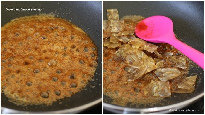 Step 5. Simmer the sauce with fish jerky - sweet & savoury