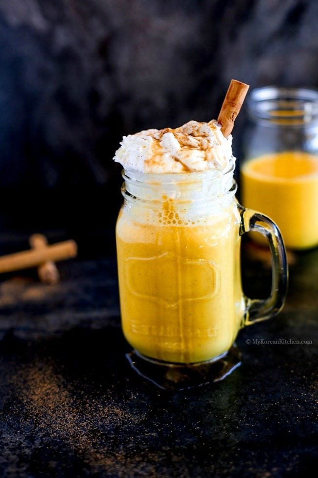 No Coffee Pumpkin Spice Latte with Whipped Cream | MyKoreanKitchen.com