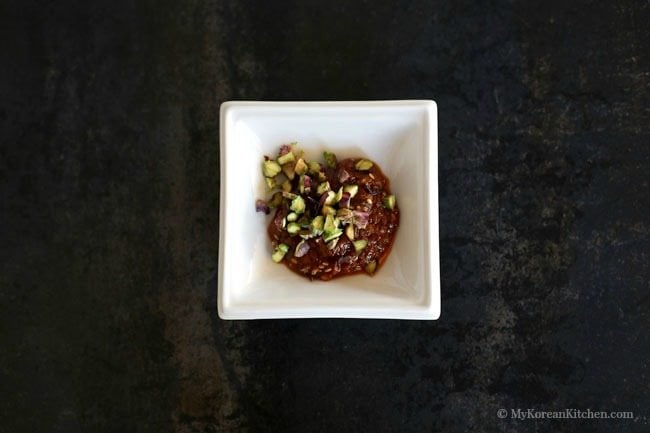 The ultimate Korean BBQ Dipping sauce #1. Korean chili and soybean paste sauce with maple syrup and pistachio nuts | MyKoreanKitchen.com