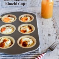 Baked Ham and Egg Cups with Kimchi! On the go breakfast with a Korean twist! | MyKoreanKitchen.com