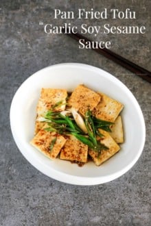 Easy and delicious Korean tofu side dish - Pan Fried Tofu in Garlic Soy Sesame Sauce (Dubu Buchim) recipe. Budget friendly and Vegetarian friendly | MyKoreanKitchen.com