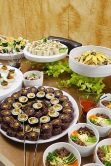 Korean party food with white porcelain