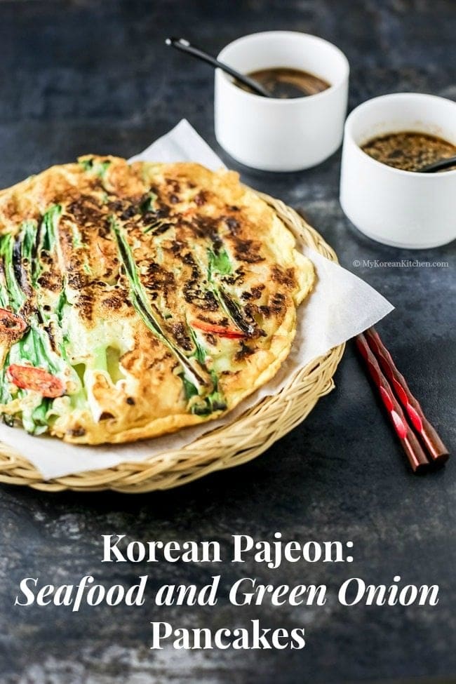 Haemul pajeon served on a wooden plate