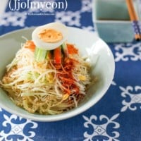 Korean Spicy Chewy Noodles (Jjolmyeon) - Bouncy textured noodles served with fresh vegetables and sweet, tangy and spicy Korean sauce | MyKoreanKitchen.com