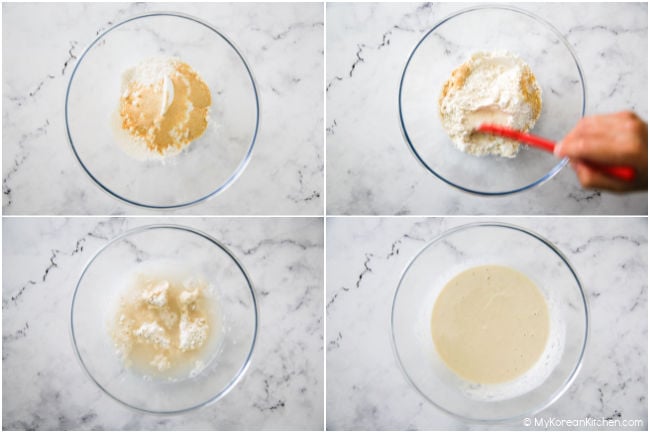 a collage picture of making Korean pancake mix