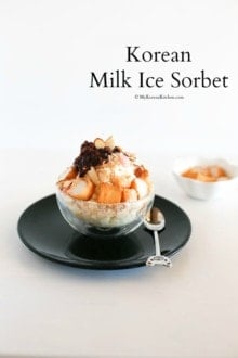 Korean Milk Ice Sorbet: Injeolmi Bingsu - A perfect Korean summer dessert. Loaded with delicious dessert toppings! | MyKoreanKitchen.com