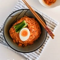 Spicy cold Kimchi noodles recipe - This is a perfect summer time dish. Bring your lost appetite back with these spicy cold Korean noodles! | MyKoreanKitchen.com