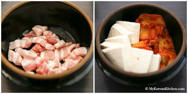 The classic Kimchi Jjigae (Kimchi stew) recipe with some fatty pork. When the fat from the pork melts into the soup, it becomes irresistibly delicious! | MyKoreanKitchen.com
