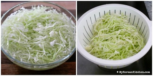 Sweet and Tangy Cabbage Salad - Cabbage and pink radishes served with sweet and tangy roasted sesame seed dressing. It's light, refreshing and crunchy! | MyKoreanKitchen.com