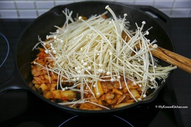 Kimchi fried rice with mushrooms MyKoreanKitchen.com