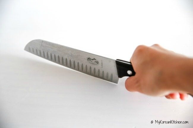 My Korean Kitchen Essential Tools - Victorinox 7-Inch Granton Edge Santoku Knife | MyKoreanKitchen.com