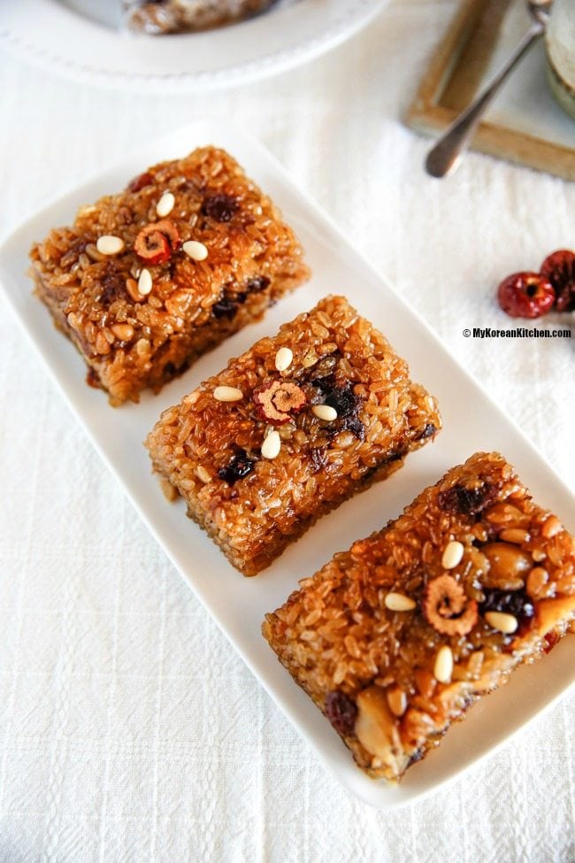 Korean Sweet Rice with Dried Fruit and Nuts (Yaksik) | MyKoreanKitchen.com