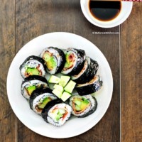 Bacon Avocado Cucumber Sushi Rolls. It has savoury and refreshing flavour and crunchiness. Just perfect for spring weather! Easy and quick to roll. | Food24h.com