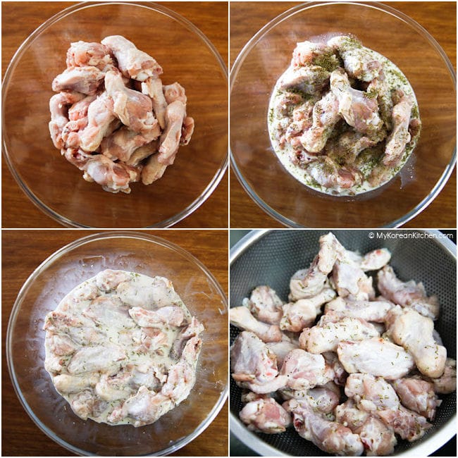Chicken wings soaked in milk and other seasonings