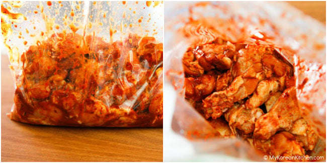 Marinating chicken wings in spicy sauce