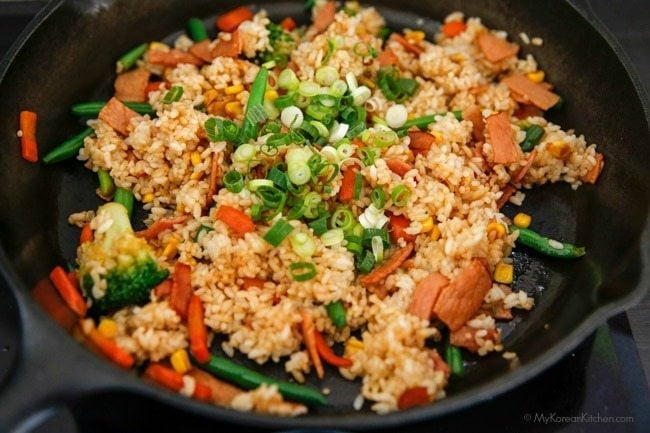 Easy Fried Rice - cooking rice with the rest of ingredients