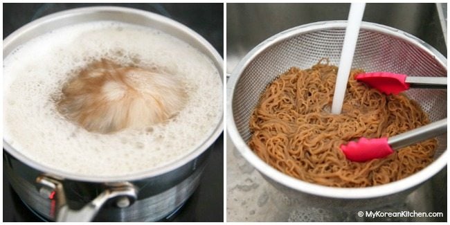Making noodles for Bibim Naengmyeon