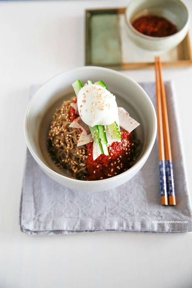How to make Bibim Naengmyeon (Korean spicy cold noodles) | MyKoreanKitchen.com