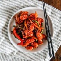 Korean Style Sausage Stir Fry is a popular side dish for a Korean lunchbox! | Food24h.com
