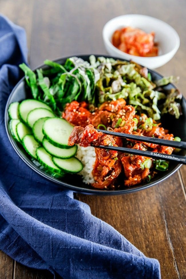Spicy Pork Bulgogi Rice Bowl | MyKoreanKitchen.com